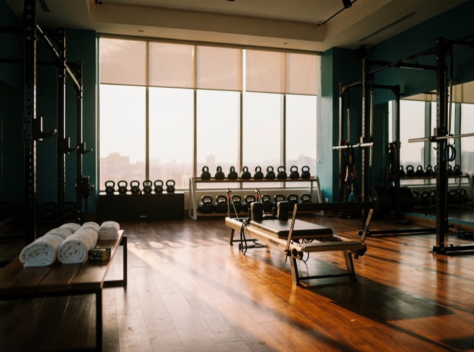The boutique gym at sunrise, empty and ready