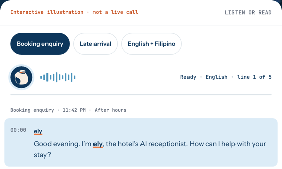 AI receptionist for hotels — demo preview